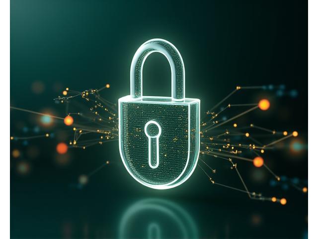 Защитен екран с ключалка и икони за поверителност на данни, показващи GDPR съответствие.